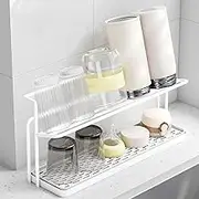 Countertop Two Tier Bottle Drying Rack, Cup Storage Stand with Drain Tray, Mug Organizer for Kitchen, Coffee Mug Holder for Kitchen Counter (White)