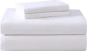 [Laura Ashley] Queen Sheet Set, Cotton Flannel Bedding, Brushed for Extra Softness & Comfort (True White, Queen)