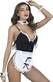 [JINZIJINYU] Babydoll Lingerie for Women Sexy Maid Uniform Push Up Teasing Temptation Passionate Sexy Suit Tights black