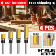 4PCS 1/4''Shank Top Bearing Flush Trim Pattern Router Bit Set Milling Cutter Kit