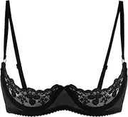 [FEESHOW] Womens Bra Spaghetti Bare Lace Push Up Bra Tops Cami Tops Lingerie Exposed Breast Underwear