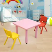 60x60cm Kid's Adjustable Square Pink Table & Red Yellow Chairs Set