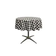 LA Linen Polyester Gingham Checkered 51-Inch Round Tablecloth, White and Black