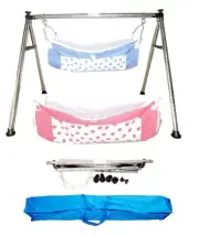 Smart Baby Products Steel Round Pipe Folding Cradle with two Cotton Hammock
