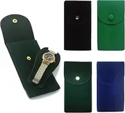 TRADERPLUS 4Pcs Portable Flannelette Fabric Watch Pouch Storage Bag, Watch Travel Case Protective Watch Storage Organizer for Men and Women (BLACK+GREENx2+BLUE)