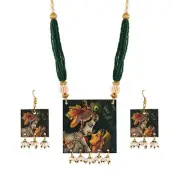 Indian traditional Radha Krishna Handpainted Wooden Necklace set For Women