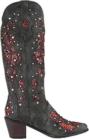 [Hcclijo] Western Cowboy Patchwork Boots For Women Crystals Classic Vintage Cowgirls Shoes