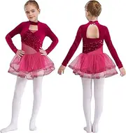 [iEFiEL] Kids Girls' Figure Ice Skating Dress Velvet Patchwork Dance Leotard Skirted Competition Wear