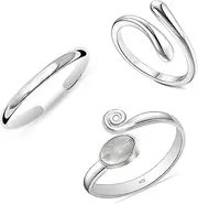 [LeCalla] 925 Sterling Silver Minimalist Toe Rings Set Simple Open Adjustable Toe-Rings for Women