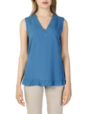 Sandro Ferrone leevele VNeck Ruffle Hem Top Women Blue