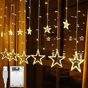 TheaPro Curtain Fairy Lights 3.5M/11.5FT 138 LEDs 12 Stars Battery Operated Christmas Lights 8 Mode Outdoor Indoor Waterfall Backdrop for Bedroom Wedding Party Wall Decor