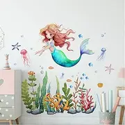 Mermaid Wall Decal Mermaid Fish Seaweed Bubble Wall Stickers Under The Sea Marine Fish Seaweed Grass Wall Stickers - Bathroom Baby Kids Nursery Girls Bedroom Daycare Wall Decor