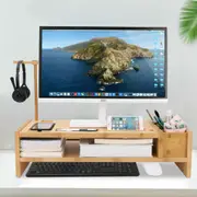 63cm Bamboo Desktop Monitor Stand Riser with Storage Drawer Slots Earphone Stand