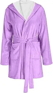 [Generic] Long Dressing Gown Plush Bathrobes Long Sleeve Hooded Warm Short Bath Robe Sexy Fleece Sleep Robes With Pockets Light Silk Robe