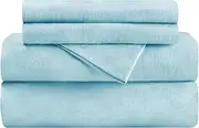 Superior Flannel Brushed Cotton Bed Sheet Set, Soft, Warm Bedding, Modern Solid Sheets, Bedroom Decor, 1 Flat Sheet, 1 Elastic Deep Pocket Fitted Sheet, 1 Pillowcase, Twin, Light Blue