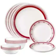 Corelle 16 piece Raspberry Red Pattern Mugless Dinnerware Set Service for 4