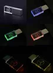 USB Flash Drive 2.0 Metal Stick Car Logo Mercedes Fan Lover Gift Cool LED Light