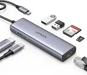 UGREEN USB C Hub Ethernet 4K HDMI 100W Power Delivery 7-in-1 USB C Multiport Adapter 2 USB 3.0 5Gbps Ports, SD/TF Card Reader, for MacBook, iPad Pro, Surface Pro, iMac, Mini M1, XPS, etc.