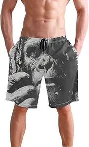 [XYMZR] Men's Swim Trunks Black White Portrait Monkey Quick-Dry Bathing Suit Swimming Board Shorts S