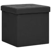 vidaXL Folding Storage Stool Footstool Storage Container Black Faux Linen