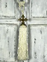 Pair 2 pieces Curtain Tie Backs - 38cm Tassel with fancy cross top - Cream