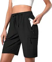 [FUNRKLI] Women's Mid Rise Shorts Running Outdoor Sports Fitness Shorts Elastic Waist Lightweight Breath Lace up Pocket Zipper