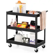 Costway 2-in-1 Dining Serving Cart Metal Tool Storage Trolley Rolling Bar Cart Kitchen Garage Restaurant Black