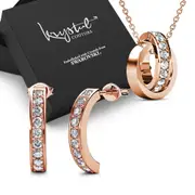Boxed Rose Gold Interlock Ring Pendant Necklace and Earrings Set Embellished with SWAROVSKI® Crystals