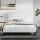 Full Size Bed Frame with Button Tufted Headboard, Faux Leather Upholstered