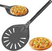 Aluminum Turning Pizza Peel,Perforated Pizza Spatula,Round Pizza Spatula with Long Handle,Aluminum Pizza Turning Peel,Perforated Pizza Peel Spinner,Non-Stick Pizza Peel Paddle for Home Oven