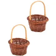 2 Pcs Mini Woven Basket with Handle Money Desktop Adornment