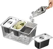 Chilled Condiment Server with Lid Stainless Steel Interior Condiment Caddy Three-Box Condiment Container Serving Dishes for Restaurant, Hotel, Kitchen and Party, Chilled Condiment Server, Condiment