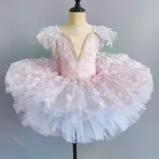 Pink Kids Ballroom Clothing Sequined Flower Tutus Ballet Dress Girl Modern Dance