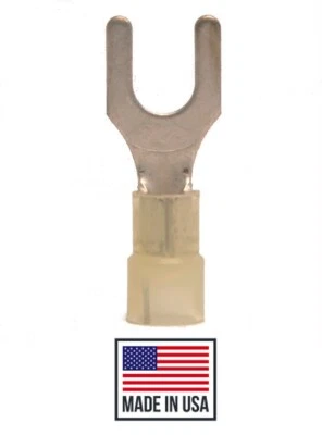 (25) Yellow Nylon 10-12 AWG Spade Fork Wire Connector Terminal 1/4" Stud 12-10