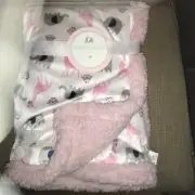 Petite L'Amour Baby White Pink Sherpa Plush Blanket Elephant Giraffe Owl NWT