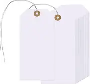 400 Pcs Shipping Tags, 4.72 x 2.36 inches Label Hanging with Reinforced Hole and Metal Wire, Tags for Product Jewelry Clothing (White)