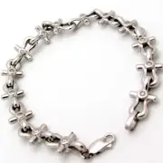 1.12ct Unisex Diamond Bracelet I/SI2 Cross Design Bezel-set 14K White Gold 26.8g