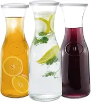[Chefcaptain] Pack Of 3 Zero Lead Glass 1 Liter Pitchers With Lids, Juice Decanters, Wine Carafes