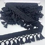 5 Yards of 6cm Width Fringe Tassel Trim. lace Fabric for Garment Sewing, DIY Craft, Home Decor, DIY Arts and Craft. (Black Classic Tassels)