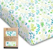 Margaux & May Organic Muslin Cotton Baby Crib Sheet, Meadow Print, Fitted, Breathable, Toddler Bedding, 52 x 28, Deep Pocket, Organic Crib Sheets for Cozy Sleep