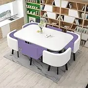 90 * 150cm Seminar Conference Dining Table and 6 Chairs, Coffee Business Negotiation Table Set for 6, Rectangles Meetings Tables(Purple)