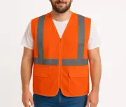 Mens Hi Vis Zip Thru Safety Vest w/ Reflective Tape Workwear in Fluro Orange