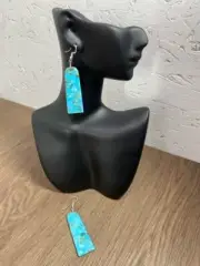 NAVAJO TURQUOISE SLAB DANGLE DROP EARRINGS, STERLING SILVER HOOK (WCP023249)