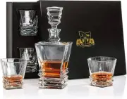 Van Daemon Whisky Whiskey Crystal lead free Decanter 750ml Set 4 Glasses 300ml