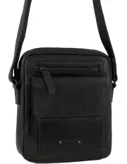 [PIERRE CARDIN] Leather Multi-Compartment Cross-Body Bag in Black