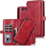 Cavor for iPhone 7 Plus Wallet Case,for iPhone 8 Plus Wallet Case,2 in 1 Magnetic Detachable Case Leather Flip Cover with Stand Feature & Card Slots & Wristlet Strap (5.5")-Red