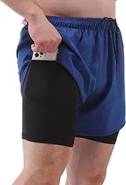 [MEIJUN] RAYWE Men Sports Shorts with Liner 2-in-1 with Pockets Quick Dry Running Cycling Fitness Shorts