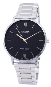 Casio Quartz MTPVT01D1B Japan Mov't Stainless Steel Black Dial Analog Mens Watch