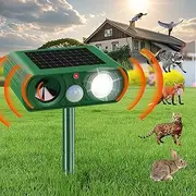 Solar Cat Repellent for Gardens UK,Solar Powered Ultrasonic Animal Deterrent Motion Sensor 33ft Range,Ipx4 Waterproof,Cover Foxes,Squirrels, Dogs,Rats & Birds.Easy Wall/Ground Install (With LED Flash)