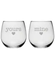 Susquehanna Glass Set of Two 16.75oz Yours & Mine Stemless Wine Glasses